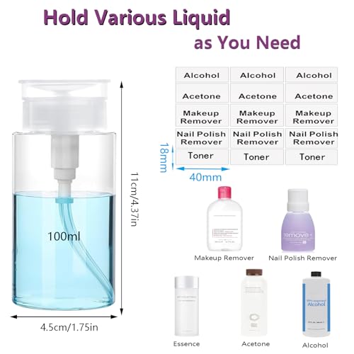 100ml Push Down Pump Dispenser Bottles, 2-Pack with Labels