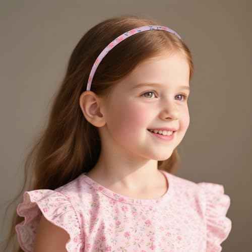 Fishdown Headbands for Girls 12Pcs Thin Head Bands for Kids Children Hairbands for Toddler Floral Cloth Fabric Covered Headband Birthday Party Favors