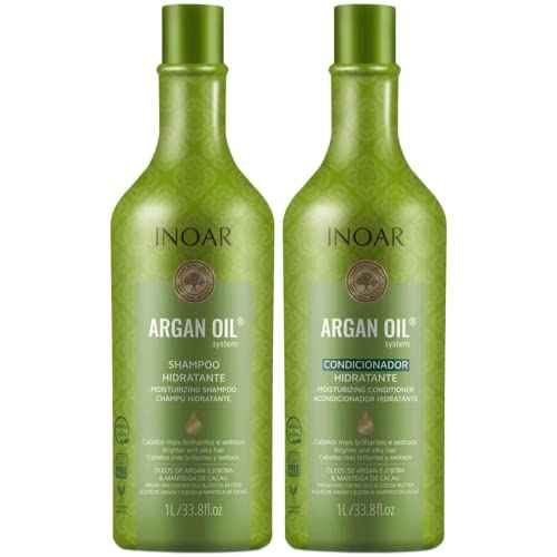 Inoar Argan Oil Shampoo & Conditioner Set - Hydrating, Moisturizing, Nourishing, Shine for Dry Damaged Hair - Repair, Hydration & Strengthen Chemically Treated Hair for Men and Women, 67.6 Fl Oz