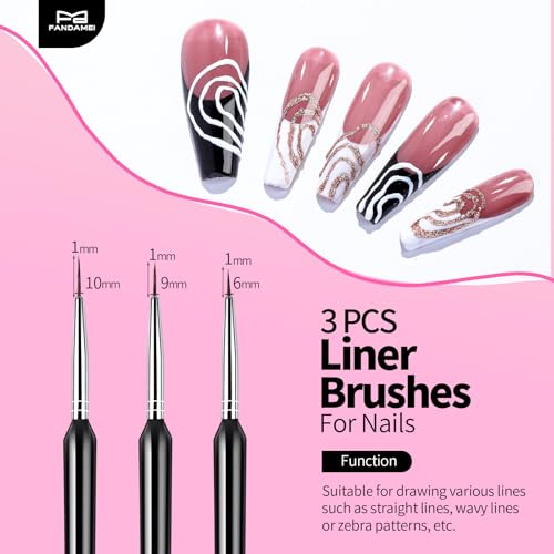Fandamei Nail Art Pens & Brushes Set – 5 flat, 3 drawing, 3 liner Brushes, 5 dotting tools, nail art stand & palette