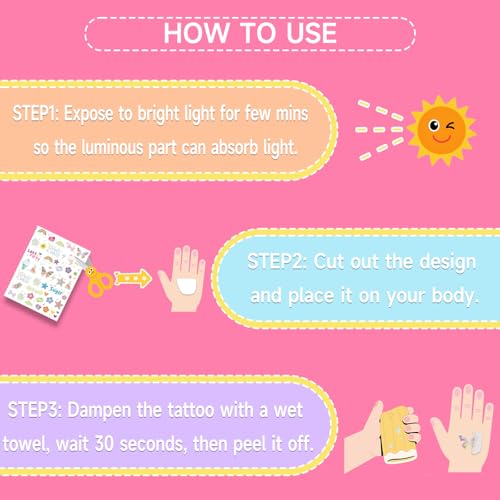 Glow in Dark Temporary Tattoos Adult - 126 PC; Festival Vibe Birthday Party Supplies, Great Vibes Disco Groovy Tattoos, Smiley Decorations, Y2K Decor, Flower Power Birthday Party Supplies