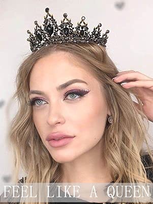 Black Gothic Rhinestone Crown Tiara for Women