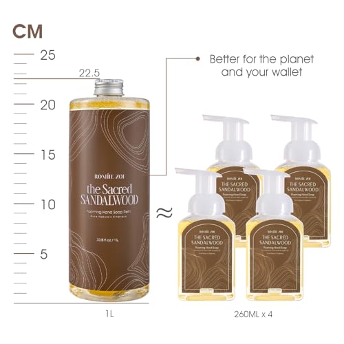 ROMIIE ZOI Foaming Hand Soap Refill Gift Set-3 Pack with Dispenser, Cruelty-Free and Biodegradable Formula, Moisturizing with Essential Oil for Sensitive Skin,Sandalwood Scent,(33.8 Fl Oz x 3)