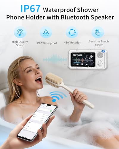 Waterproof Shower Phone Holder with Bluetooth Speaker