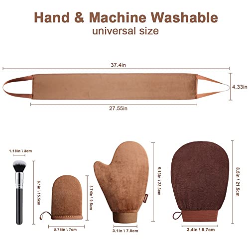 5-Piece Self Tanning Mitt Kit with Self Tanner Back Applicator, Self Tanning Brush, Exfoliating Mitt & Accessories for Flawless Tan