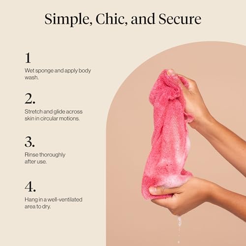 Kitsch African Net Sponge - Exfoliating Body Scrubber, Berry Pink, 3 Pack