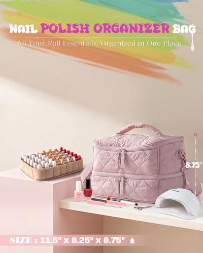 Marscamd Nail Polish Organizer Bag – Holds 42 Bottles, Pink