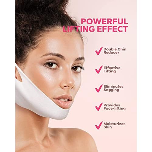 FairyFace V Line Shaping Face Masks (5 Count), Double Chin Reducer, Lifting Hydrogel Collagen Mask with Aloe Vera and Seaweed, Anti-Aging and Anti-Wrinkle