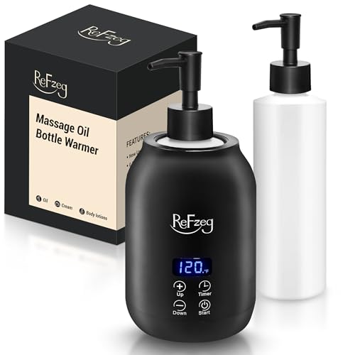 Massage Oil Warmer Bottle Professional Electric Lotion Digital Heater for SPA, Portable Oil Warmer Heated Cream for Beauty Salon Home, with ¡É/¢µ Switchable Display, Two Oil Dispenser Bottle