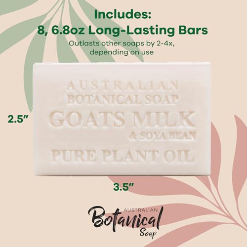 Australian Botanical Soap 7 oz, Pack of 8 Goat Milk Soap Bars with Soya Bean Oil, Organic Shea Butter, Natural Soap Base for All Skin Types