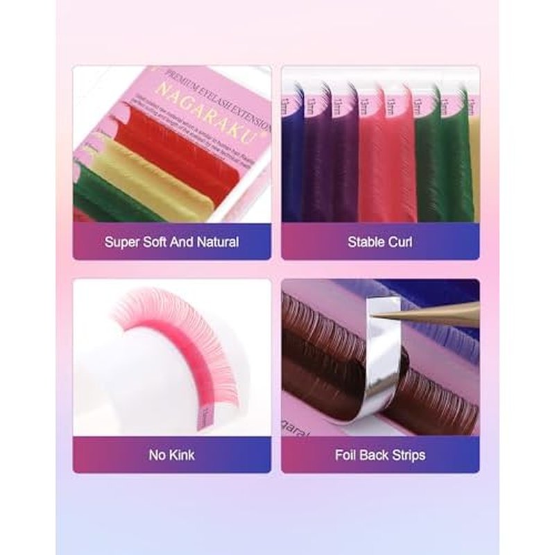 NAGARAKU Colored Eyelash Extensions 8 Colors Rainbow 0.07mm C curl 12mm Purple Blue Pink Brown Individual Lashes Color Lash Clusters Soft Natural Professional Salon Supplies