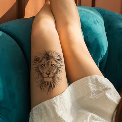 2 Sheets Arm Thigh Leg Waterproof Fake Temporary Tattoos Sticker Grey Lion