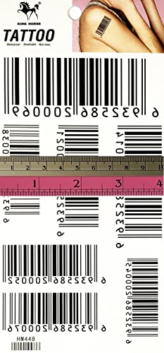 Black Barcode QR Code Temporary Tattoos, 2 Sheet Set