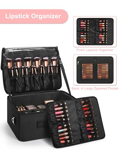 Relavel Extra Large Makeup Case with 10 Dividers & Shoulder Strap