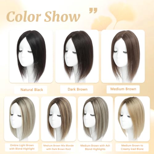 Remy Human Hair Topper 12 Inch with Mono Base Clip-In