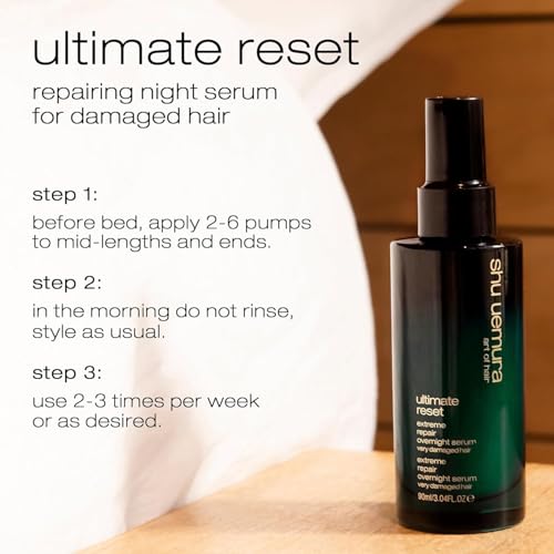 Shu Uemura Ultimate Reset Extreme Repair Hair Serum - Repairing Night Serum, Softens, Smooths, and Adds Shine, Prevents Breakage and Split Ends, With Japanese Rice Extract, For Dry and Damaged Hair