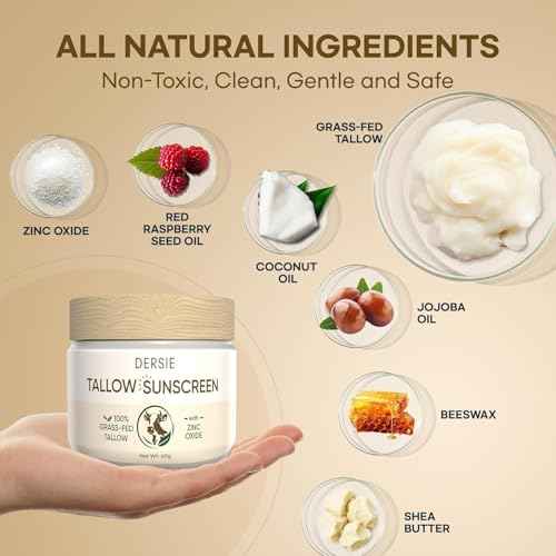 (Pack of 2) Organic Beef Tallow Sunscreen SPF 30: Instant Sun Protection with 100% Grass Fed Tallow and Zinc Oxide - Deep Hydration & Non-Greasy Formula for Adults and Kids (2.12 oz Each)