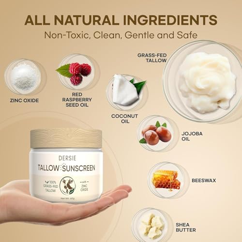 Dersie Tallow Skincare Bundle ? 2-Pack Tallow Sunscreen with Zinc Oxide + Whipped Tallow Balm ? 100% Grass-Fed, All-Natural Moisturizer & Sun Protection for Dry, Sensitive Skin ? Made in USA