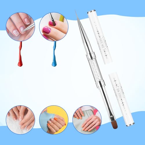 Double-Ended Builder Gel & Fine Liner Nail Art Brushes - 2 Pcs White