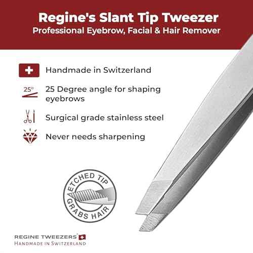 Professional Tweezers Slant Tip - Etched Tip Brow and Eyebrow Tool for Men and Women - Precision Tweezers for Fine Hair, Chin, Lash Extensions - Stainless Steel Handmade Beauty Tool