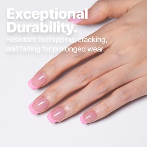 SXC French Tip Press On Nails 150 Pieces - Model 5PINK113-XS Square, Ultra Fit, No File Needed, DIY Nail Art