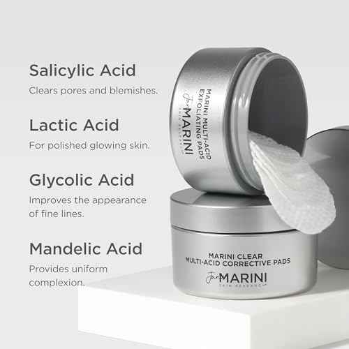 Jan Marini Skin Research Marini Multi-Acid Exfoliating Pads - At-Home Skin Health Peel - Exfoliating Skincare Solution with Glycolic, Salicylic, Mandelic & Lactic Acid - 30 Pads