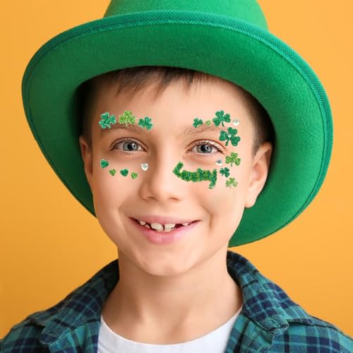 St. Patrick's Day Face Tattoos, 2 Pack Shamrock Glitter Gem Stickers