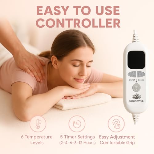 Fleece Massage Table Heating Pad with Timer & 6 Heat Levels (30" x 73")