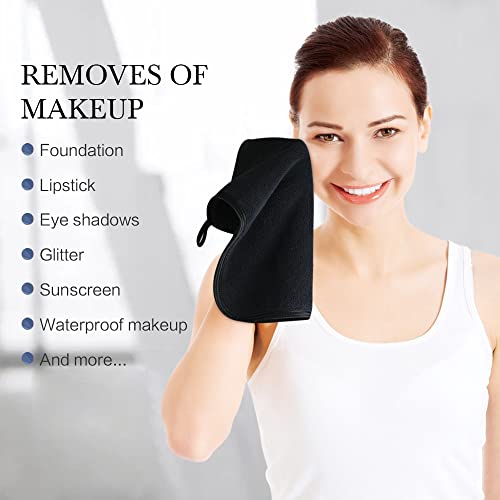 SINLAND Microfiber Face Cloths Reusable Makeup Remover Washcloths Super Soft and Absorbent Fingertip Face Towels for Sensitive Skin Women 12 x 12 Inch 6 Pack Black