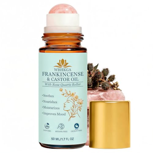 Rose Quartz Eye Roller with Castor Oil & Frankincense, 50ml