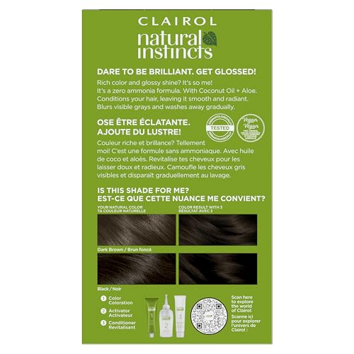 Clairol Natural Instincts Demi-Permanent Hair Dye, 3 Brown Black Hair Color, 5.85 Fl Oz (Pack of 1)