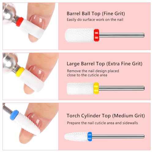 BQAN Nail Drill Bits Set, 6Pcs 3/32 In Drill Bit for Nail Tech Ceramic Bits for Remove Cuticle Acrylic Gel Polish Nail Manicure