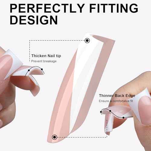 Anyos 16 Sizes French Tip Short Duck Press on Nails,Soft Gel Fake Nails Glossy 32pcs with Nail Glue (Classic French)