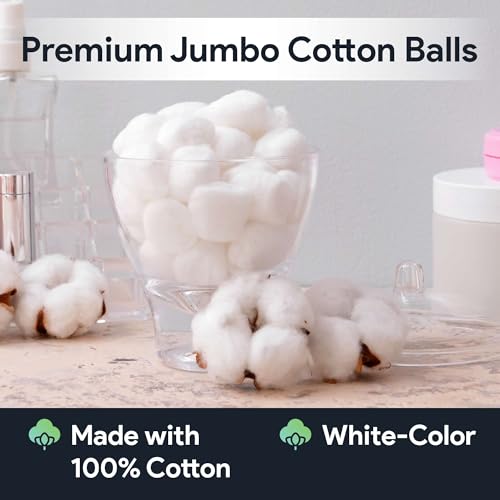 FifthPulse Premium Jumbo Cotton Balls - 100% Soft Cotton, 150 Count