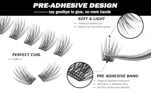Self-Adhesive Lash Clusters Kit, 156 PCS Pre-Glued No Remover