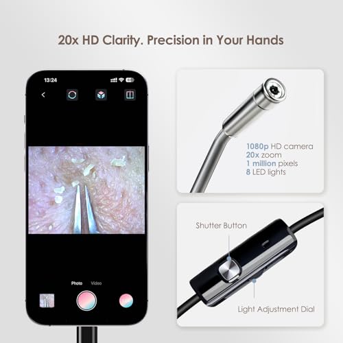 Luma 1 Visual Blackhead Remover Tweezers with Camera - Pimple Popper Tool with Camera 20x Magnification, 1080P, 8 LED Lights, with Blackhead Remover Pimple Popper Tool Kit (6 Piece Kit),Gray Blue