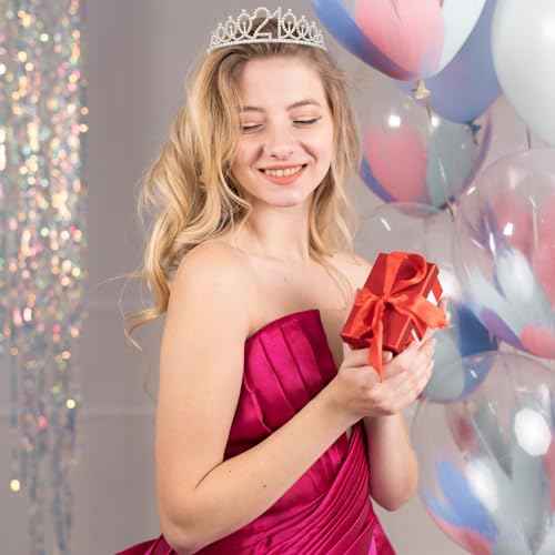 21st Birthday Crowns and Sashes for Women, Princess Tiara Sash Set Elegant Sliver Crown with Combs for Girls, 21st Birthday Decorations for Her Party Hair Accessories Gifts