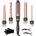 Sixriver 5-in-1 Rose Gold Curling Wand Set with Ceramic & Thermal Brush, 0.4-1.25 inch