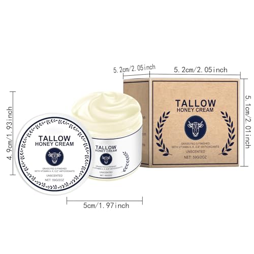 Beef Tallow and Honey Balm, Beef Tallow for Skin, Natural Ingredient Whipped Beef Tallow and Honey Balm Moisturizer for Face and Body Skin