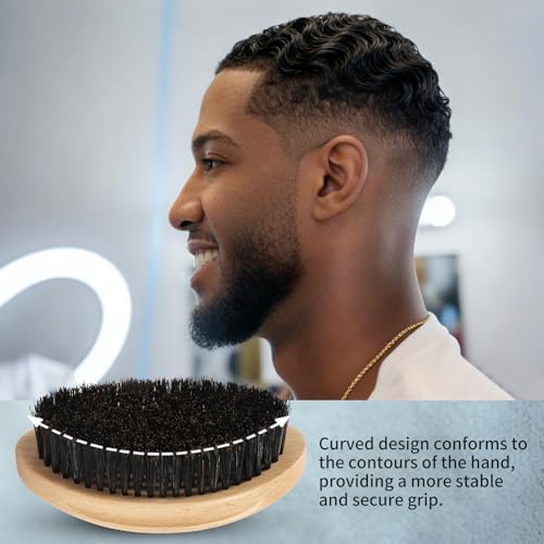 Curved Wooden 360 Wave Brush for Men with Boar Bristles