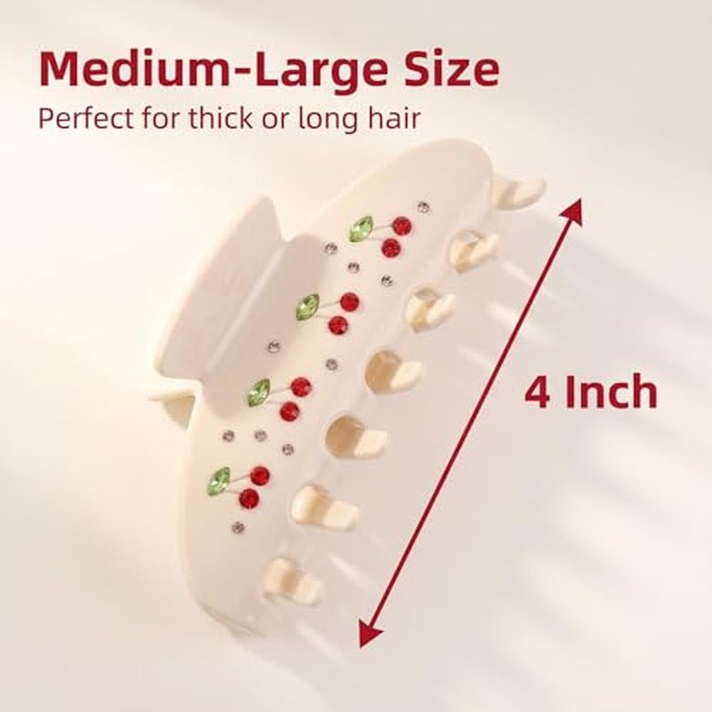Large Claw Hair Clip with Rhinestone - Cream White Acetate