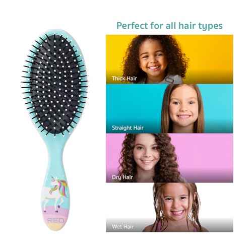 Red by Kiss Unicorn Detangler Brushes, Cute Kids Hairbrush Easy Wet Dry Hair Detangling & Styling, Scalp Massage & Smooth (Oval, Rainbow)