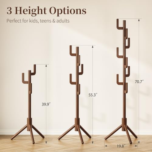 Yoobure Solid Wood Cactus Coat Rack with 8 Hooks - Adjustable Height
