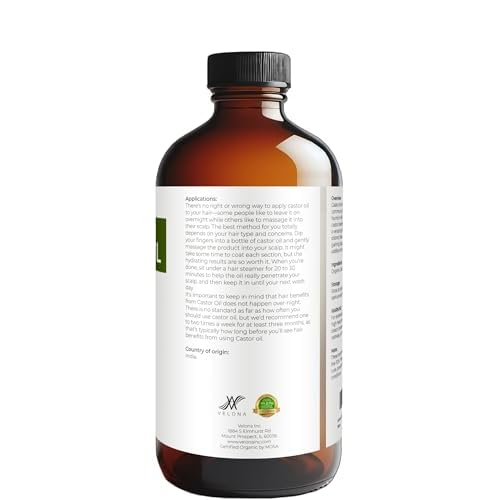 velona USDA Certified Organic Castor Oil ? 16 fl oz in Glass Bottle | Cold-Pressed, Hexane-Free, USP Grade | Promotes Hair Growth, Eyelash & Eyebrow Enhancement | Bottled in USA