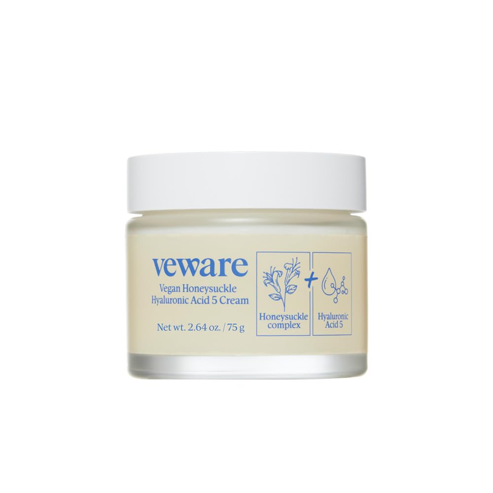 Veware Vegan Honeysuckle Hyaluronic Acid 5 Moisturizing Cream - Soothing & Hydrating for Sensitive Skin - Fragrance-Free, Alcohol-Free, 75g