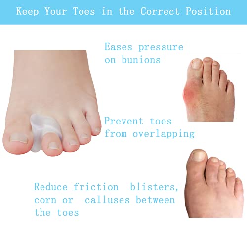 MENOCADY Clear Gel Toe Separator Pack of 12 - Big Toe Spacers for Bunions, Overlapping Toes, and Toe Corrector (1/4" Thick)