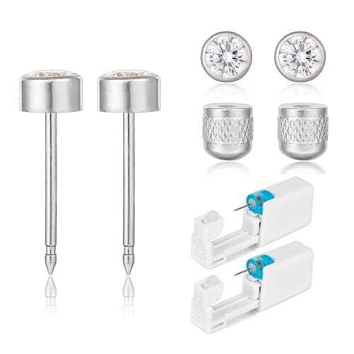 limerencia Ear Piercing Kit Titanium G23, Disposable Ear Piercing Gun Kit with F136 Medical Grade Titanium 4mm Cubic Zirconia Stud, At Home Self Ear Piercer Kit with Alcohol Pads