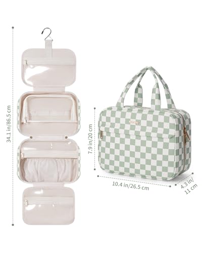Narwey Hanging Toiletry Bag for Women - Mint Green Checkerboard
