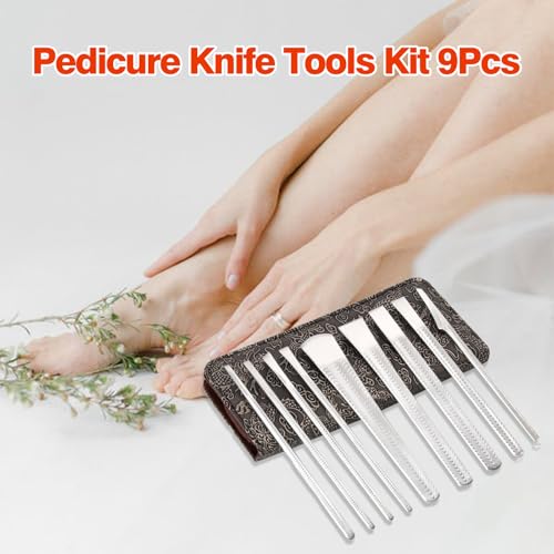 Pedicure Knife Kit 9Pcs, Nail Knives Tools, Foot Care Supplies with Storage Bag