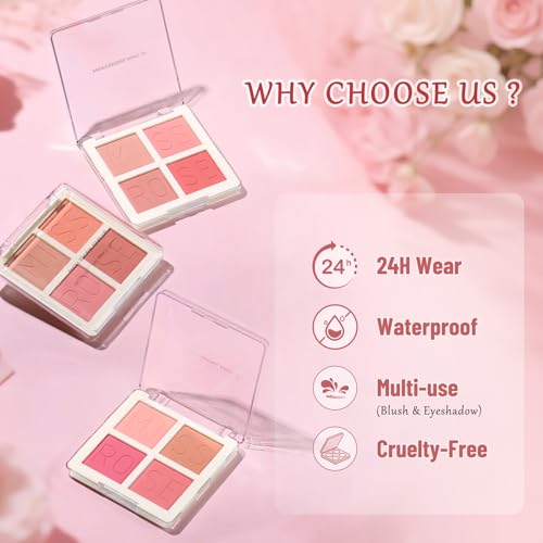 4-Color Matte Blush Palette - Highly Pigmented & Waterproof